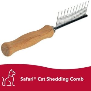 Safari Pet Products Safari Cat Shedding Comb, Cat Brush for Shedding, Cat Comb, Cat Accessories, Cat Grooming, Wooden Handle
