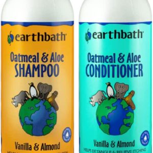 Earthbath Dog Cat Vanilla & Almond Grooming Bundle – (1) Each: Oatmeal & Aloe Shampoo and Conditioner, 16 ounces