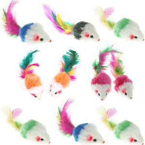 Bilipala Furry Pet Cat Toys Mice, Cat Toy Mouse, Pet Toys for Cats, Cat Catcher for Feather Tails, 10 Counting