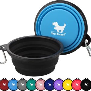 Rest-Eazzzy Collapsible Dog Bowls for Travel, 2-Pack Dog Portable Water Bowl for Dogs Cats Pet Foldable Feeding Watering Dish for Traveling Camping Walking with 2 Carabiners, BPA Free
