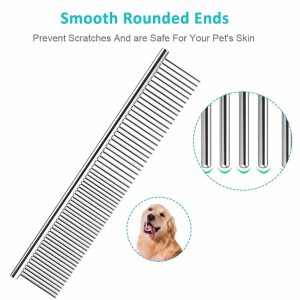 2-in-1 Dog combs, Metal Cat Comb with Stainless Steel Teeth, Metal Cat Comb, Professional Grooming Tool for Long and Short Haired Dog, Cat, Pet Comb for Removing Tangles and Knots