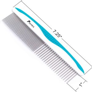 Pet Comb, Stainless Steel Teeth Comb for Dogs & Cats, Pet Hair Comb for Home Grooming Kit, Removes Knots, Mats and Tangles, 7 1/4″