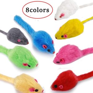 16 Pack Fur Mice with Rattle Sound, Cat Toys Rainbow Interactive Mouse Rabbit Feather for Cats and Kittens