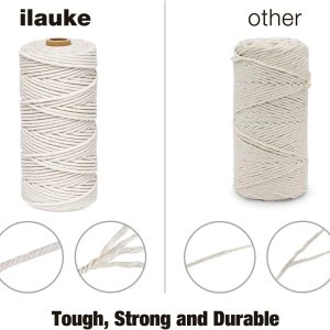 ilauke 3MM Bakers Twine, 200m Cotton Macrame Cord Kitchen Cooking String for Trussing and Tying Poultry Meat Making Sausage DIY Crafts and Decoration (Beige)