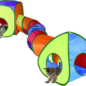 Cat Tunnel Toy and Cubes Combo, Cat Tunnels for Indoor Cats with Play Ball, Interactive Crinkle Collapsible Tent and Cubes, Cat Tube for Puppy Pet Rabbit – All in One Set of 3