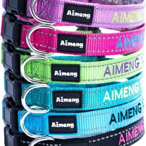 Personalized Dog Collar Adjustable Dog Collar Fadeproof Custom Embroidered with Pet Name and Phone Number, 11 Thread Color Options for Boy and Girl Dogs