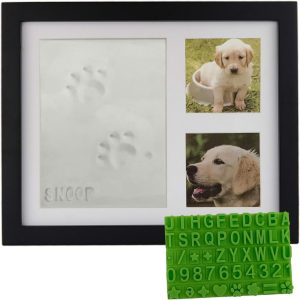 Ultimate Dog or Cat Pet Pawprint Keepsake Kit & Picture Frame – Premium Wooden Photo Frame, Clay Mold for Paw Print & Free Bonus Stencil. Makes a Personalized Gift for Pet Lovers and Memorials-Black