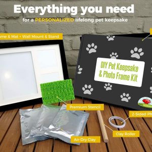 Ultimate Dog or Cat Pet Pawprint Keepsake Kit & Picture Frame – Premium Wooden Photo Frame, Clay Mold for Paw Print & Free Bonus Stencil. Makes a Personalized Gift for Pet Lovers and Memorials-Black