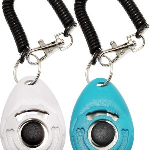 Training Clicker for Pet Like Dog Cat Horse Bird Dolphin Puppy, with Wrist Strap,White + Lake Blue
