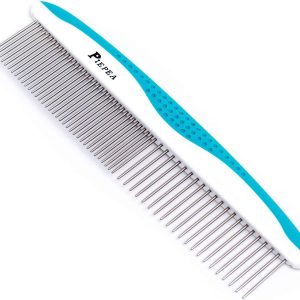 Pet Comb, Stainless Steel Teeth Comb for Dogs & Cats, Pet Hair Comb for Home Grooming Kit, Removes Knots, Mats and Tangles, 7 1/4″