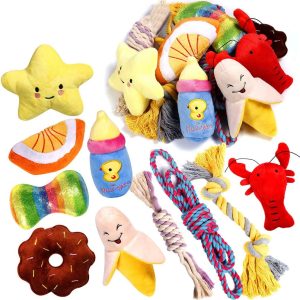 PLAYJOY Small Dog Toys/Puppy Chew Toys,10 Pack Interactive Dog Toys for Boredom, Cute Dog Toys for Small/Medium Dogs, Squeaky Plush Dog Toys, Dog Rope Toys