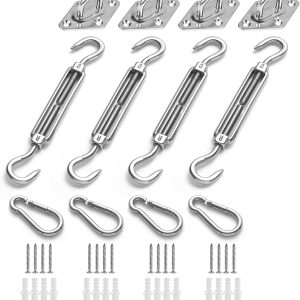 HOMPER Awning Attachment Set, Heavy Duty Sun Shade Sail Stainless Steel Hardware Kit for Garden Triangle and Square, Rectangle, Sun Shade Sail Fixing Accessories