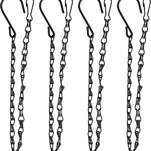 XDW-GIFTS 4 Pack 25.5 Inch Hanging Chain with Hooks for Hanging Bird Feeders, Birdbaths, Planters, Lanterns, Wind Chimes, Baskets, Billboards, Decorative Ornaments, Outdoor Indoor Use (Black)