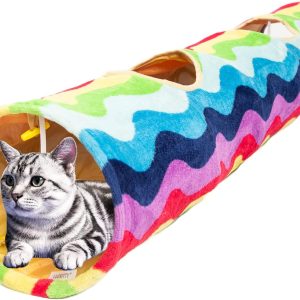 Luckitty Large Cat Toy Collapsible Tunnel Tube with Plush Balls for Small Pets Bunny Rabbits Kittens FerretsPuppy and Dogs