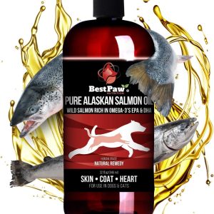 Salmon Oil for Dogs & Cats 32oz – Soft Skin & Shiny Coat – 100% Pure Wild Alaskan Salmon Oil – Omega 3 Dog Fish Oil Liquid for Dry Itchy Skin & Allergies – Supplement Fish Oil – Pets Love