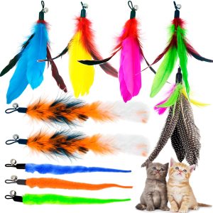 Cat Feather Toy Replacement Cat Toy Wand Refills, 10 Pieces Natural Bird Feathers Refill, Cat Toy Replacement Feathers for Cat Wand