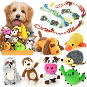 Dog Squeaky Toys for Small Dogs, 12 Pack Puppy Toys for Teething Cute Small Dog Toys Stuffed Plush Dog Toy Bundle Natural Cotton Puppy Rope Toy Dog Chew Toys for Puppies Pet Toys for Dogs