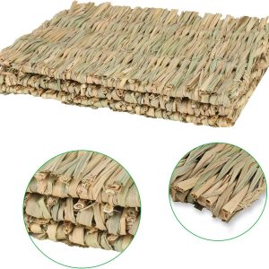 Anyuxin Rabbit Grass Mat – Woven Bed Mat, Bunny Bedding for Small Animals, Natural Straw Woven Bed for Pet Nesting, Nature Hay Mat Chewing Play Toy for Guinea Pig, Hamster, Squirrel and More（3 Pack）