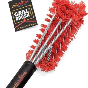 Grillaholics Essentials Nylon Grill Brush – Better Than a Bristle Free Grill Brush Nylon Bristle Brushes Clean Between The Grates and are Grills – Lifetime Manufacturer’s Warranty