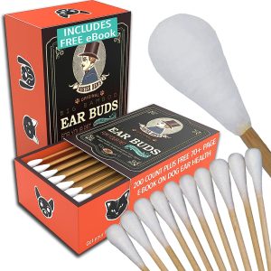 MISTER BEN’S Original Big Bamboo Buds – Premium XXL Tipped Cotton Ear Buds Swabs for Dogs and Cats (Large 200 Count) with Long 6 inch Bamboo Handle – Soft Absorbent for Ear Cleaning