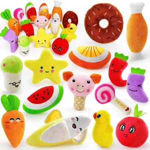 MEEKEEWAY 14 Pack Dog Squeaky Toys Cute Stuffed Plush Fruits Snacks and Vegetables Dog Toys for Puppy Small Dogs