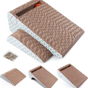 PrimePets Cat Scratcher Cardboard and Lounger Recycle Corrugated Scratching Pads Lounge Sofa 2-in-1 Removable Cardboard Scratching Cube Insert with Catnip and Bell Toys
