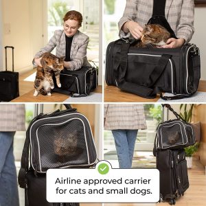 Smiling Paws Pets 4-Way Expandable Airline Approved Soft Sided Pet Carrier, Pet Travel TSA Carrier Bag for Cats, Puppy & Small Animals, Collapsible Kennel, Airplane, Car & Train Travel, 17x11x9 L/W/H