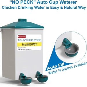 KEBONNIXS Automatic Chicken Cup Waterer and Port Feeder Set, 2 Gallon/10 Pounds