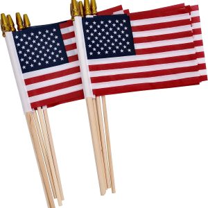Uelfbaby 12 Pack Small American Flags on Stick, Small US Flags/Mini American Flag on Stick 4×6 Inch US American Hand Held Stick Flags with Kid-Safe Spear Top, Polyester Full Color Tear-Resistant Flag for 4th of July Decorations, Memorial Day Decorations