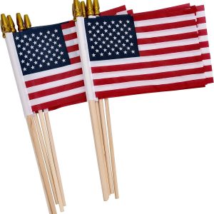 Uelfbaby 12 Pack Small American Flags on Stick, Small US Flags/Mini American Flag on Stick 4×6 Inch US American Hand Held Stick Flags with Kid-Safe Spear Top, Polyester Full Color Tear-Resistant Flag for 4th of July Decorations, Memorial Day Decorations