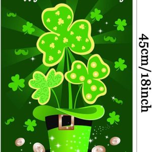 MIDOLO Happy St. Patrick’s Day Garden House Flag Decorative Clovers Irish Green Shamrocks Double-Sided 12 x 18 Inch for Party Home Outdoor Decor, Indoor/Outdoor Yard Flags